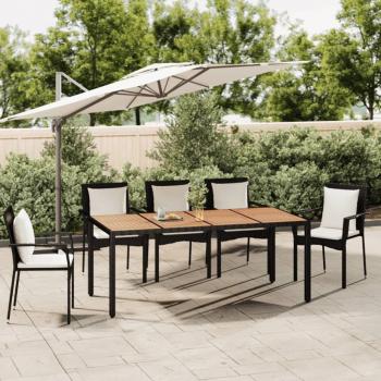 ARDEBO.de - Gartentisch mit Holzplatte Schwarz Poly Rattan & Akazienholz