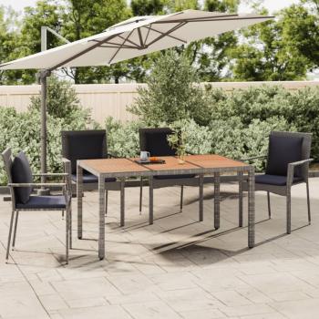 ARDEBO.de - Gartentisch mit Holzplatte Grau Poly Rattan & Massivholz Akazie