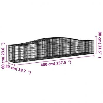 Gabionen mit Hochbogen 9 Stk. 400x50x60/80cm Verzinktes Eisen