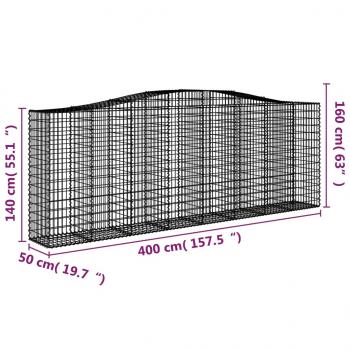 Gabionen mit Hochbogen 8 Stk. 400x50x140/160cm Verzinktes Eisen