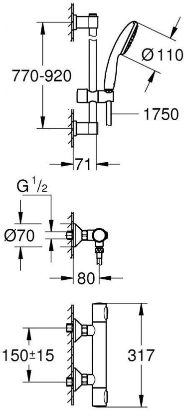 GROHE Quickfix Precision Flow Thermostat Brausebatterie, 1/2", chrom (34805001)