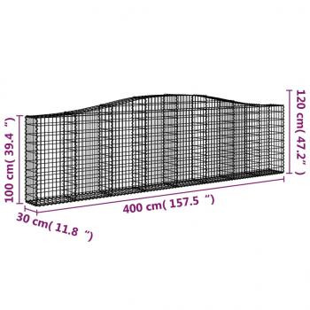 Gabionen mit Hochbogen 2 Stk. 400x30x100/120cm Verzinktes Eisen