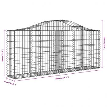 Gabionen mit Hochbogen 7 Stk. 200x30x80/100 cm Verzinktes Eisen