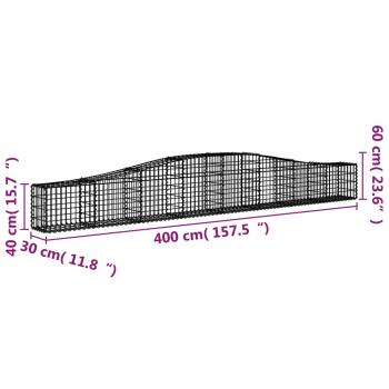 Gabionen mit Hochbogen 3 Stk. 400x30x40/60 cm Verzinktes Eisen