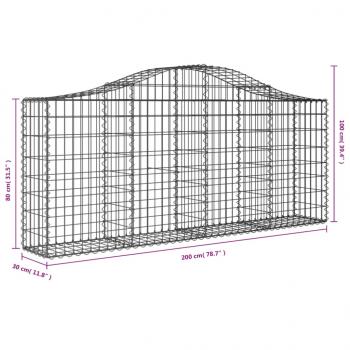 Gabionen mit Hochbogen 8 Stk. 200x30x80/100 cm Verzinktes Eisen