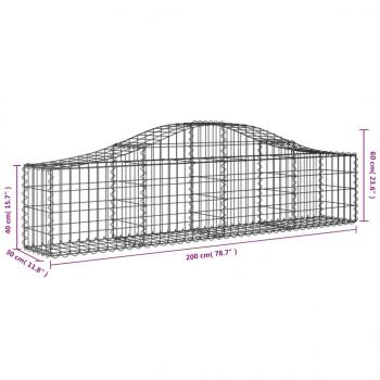 Gabionen mit Hochbogen 4 Stk. 200x30x40/60 cm Verzinktes Eisen