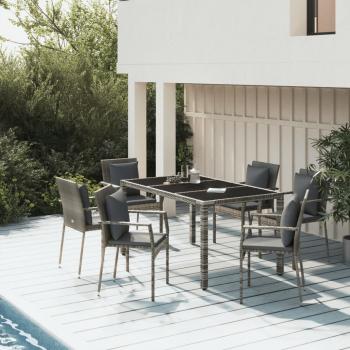 ARDEBO.de - 7-tlg. Garten-Essgruppe mit Kissen Grau Poly Rattan