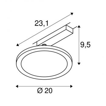 SLV PANEL TRACK round 1 Phasen Spot, 200mm, schwarz, 18W, 3000K (1004935)