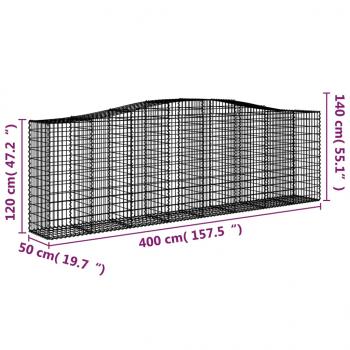 Gabionen mit Hochbogen 6 Stk. 400x50x120/140cm Verzinktes Eisen