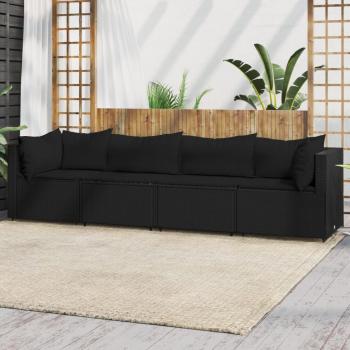 ARDEBO.de - 4-tlg. Garten-Lounge-Set mit Kissen Schwarz Poly Rattan