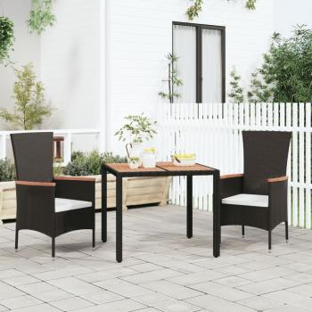 ARDEBO.de - Gartentisch mit Holzplatte Schwarz Poly Rattan & Akazienholz