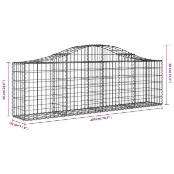 Gabionen mit Hochbogen 15 Stk. 200x30x60/80 cm Verzinktes Eisen