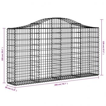 Gabionen mit Hochbogen 14Stk. 200x30x100/120cm Verzinktes Eisen