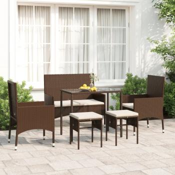 ARDEBO.de - 6-tlg. Garten-Lounge-Set mit Kissen Braun Poly Rattan