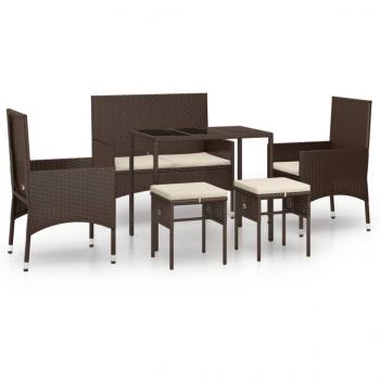 6-tlg. Garten-Lounge-Set mit Kissen Braun Poly Rattan