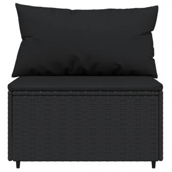 Garten-Mittelsofa mit Kissen Schwarz Poly Rattan