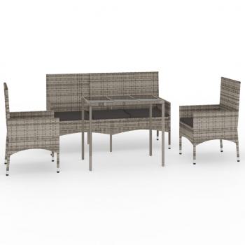 4-tlg. Garten-Lounge-Set mit Kissen Grau Poly Rattan