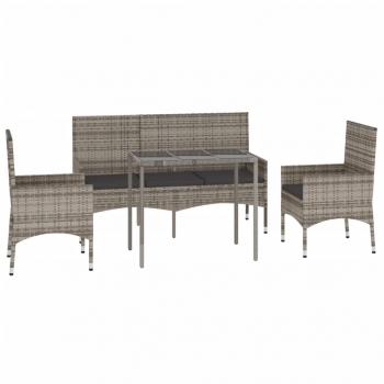 4-tlg. Garten-Lounge-Set mit Kissen Grau Poly Rattan