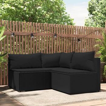 ARDEBO.de - 3-tlg. Garten-Lounge-Set mit Kissen Schwarz Poly Rattan