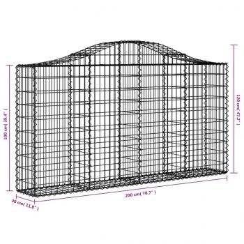 Gabionen mit Hochbogen 4 Stk. 200x30x100/120cm Verzinktes Eisen