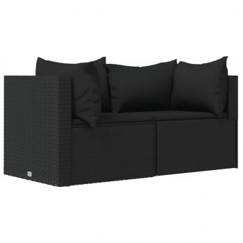 Garten-Ecksofas mit Kissen 2 Stk. Schwarz Poly Rattan