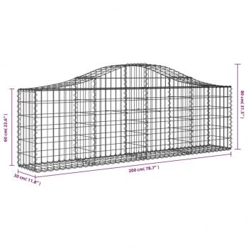 Gabionen mit Hochbogen 2 Stk. 200x30x60/80 cm Verzinktes Eisen