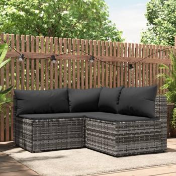 ARDEBO.de - 3-tlg. Garten-Lounge-Set mit Kissen Grau Poly Rattan