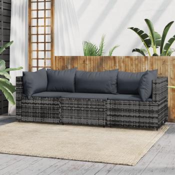 ARDEBO.de - 3-tlg. Garten-Lounge-Set mit Kissen Grau Poly Rattan