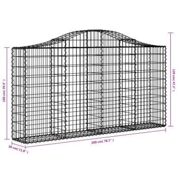 Gabionen mit Hochbogen 18Stk. 200x30x100/120cm Verzinktes Eisen