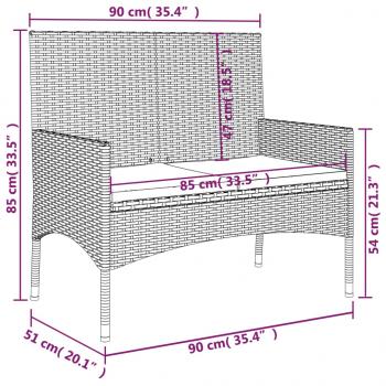 Gartenbank 2-Sitzer mit Kissen Grau Poly Rattan