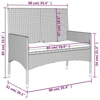 Gartenbank 2-Sitzer mit Kissen Braun Poly Rattan