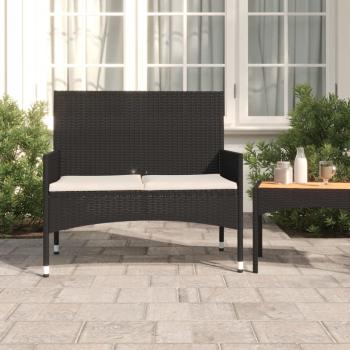 ARDEBO.de - Gartenbank 2-Sitzer mit Kissen Schwarz Poly Rattan