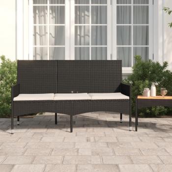 ARDEBO.de - Gartenbank 3-Sitzer mit Kissen Schwarz Poly Rattan