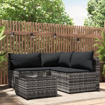 ARDEBO.de - 4-tlg. Garten-Lounge-Set mit Kissen Grau Poly Rattan