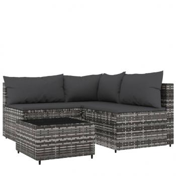 4-tlg. Garten-Lounge-Set mit Kissen Grau Poly Rattan