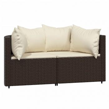 Garten-Ecksofas mit Kissen 2 Stk. Braun Poly Rattan