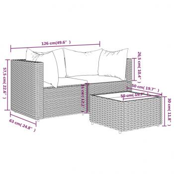 3-tlg. Garten-Lounge-Set mit Kissen Braun Poly Rattan