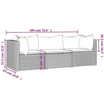 3-tlg. Garten-Lounge-Set mit Kissen Braun Poly Rattan