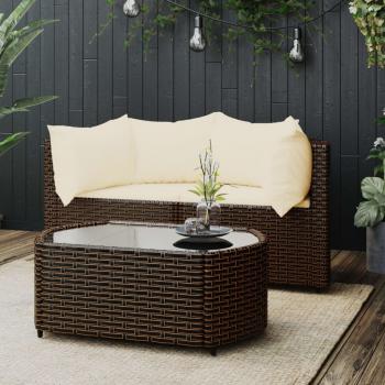 ARDEBO.de - 3-tlg. Garten-Lounge-Set mit Kissen Braun Poly Rattan