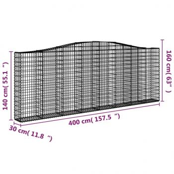 Gabionen mit Hochbogen 2 Stk. 400x30x140/160cm Verzinktes Eisen