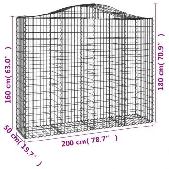 Gabionen mit Hochbogen 3 Stk. 200x50x160/180cm Verzinktes Eisen