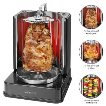 Clatronic DVG 3686 Döner-Vertikal-Multigrill, 1400W, 360° Rotation, schwarz (263831)