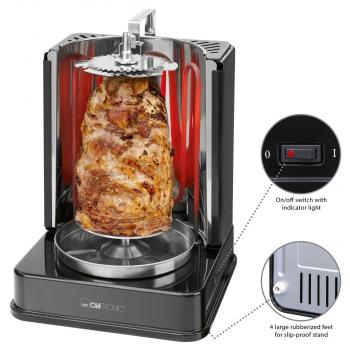 Clatronic DVG 3686 Döner-Vertikal-Multigrill, 1400W, 360° Rotation, schwarz (263831)