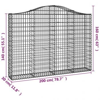 Gabionen mit Hochbogen 7 Stk. 200x30x140/160cm Verzinktes Eisen