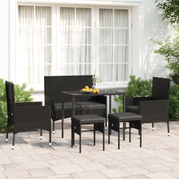 ARDEBO.de - 6-tlg. Garten-Lounge-Set mit Kissen Schwarz Poly Rattan