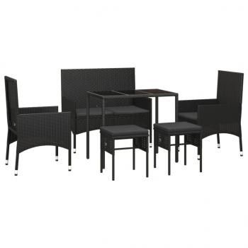 6-tlg. Garten-Lounge-Set mit Kissen Schwarz Poly Rattan