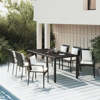 ARDEBO.de - 7-tlg. Garten-Essgruppe mit Kissen Schwarz Poly Rattan