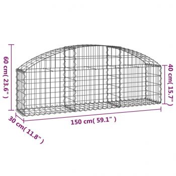 Gabione mit Hochbogen 150x30x40/60 cm Verzinktes Eisen