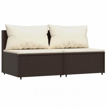 Garten-Mittelsofas mit Kissen 2 Stk. Braun Poly Rattan