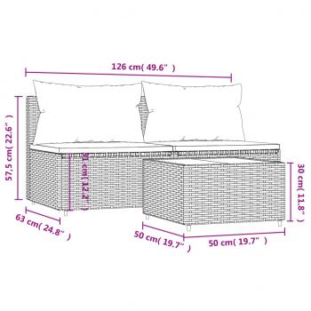 3-tlg. Garten-Lounge-Set mit Kissen Braun Poly Rattan